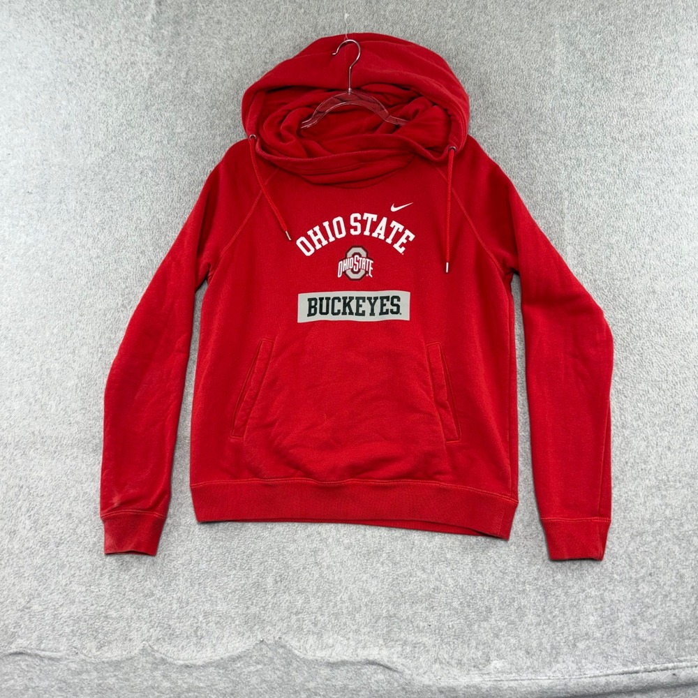 Nike Ohio State Buckeyes Hoodie Womens Large Red Cowl Neck Pullover Sweatshirt
